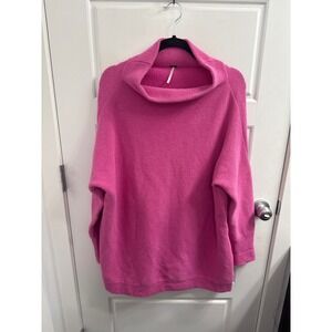Free People Ottoman Slouchy Tunic Sweater Pink Ribbed Mock Neck Pullover Large